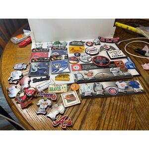 MLB Baseball Memorabilia Lot 46 Magnets Patches Pins Yankees Red Sox Cubs Astros